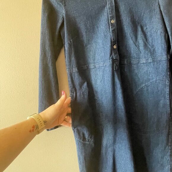 Women's XS J.Jill Denim Midi Blue Jean Dress Roll Tab Sleeves Collared Buttons - Picture 7 of 9